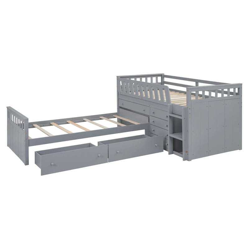 Loft Platform Bed With 7 Drawers And Full Guardrails, Modern L Shaped Space Savin by HouseOfZazla