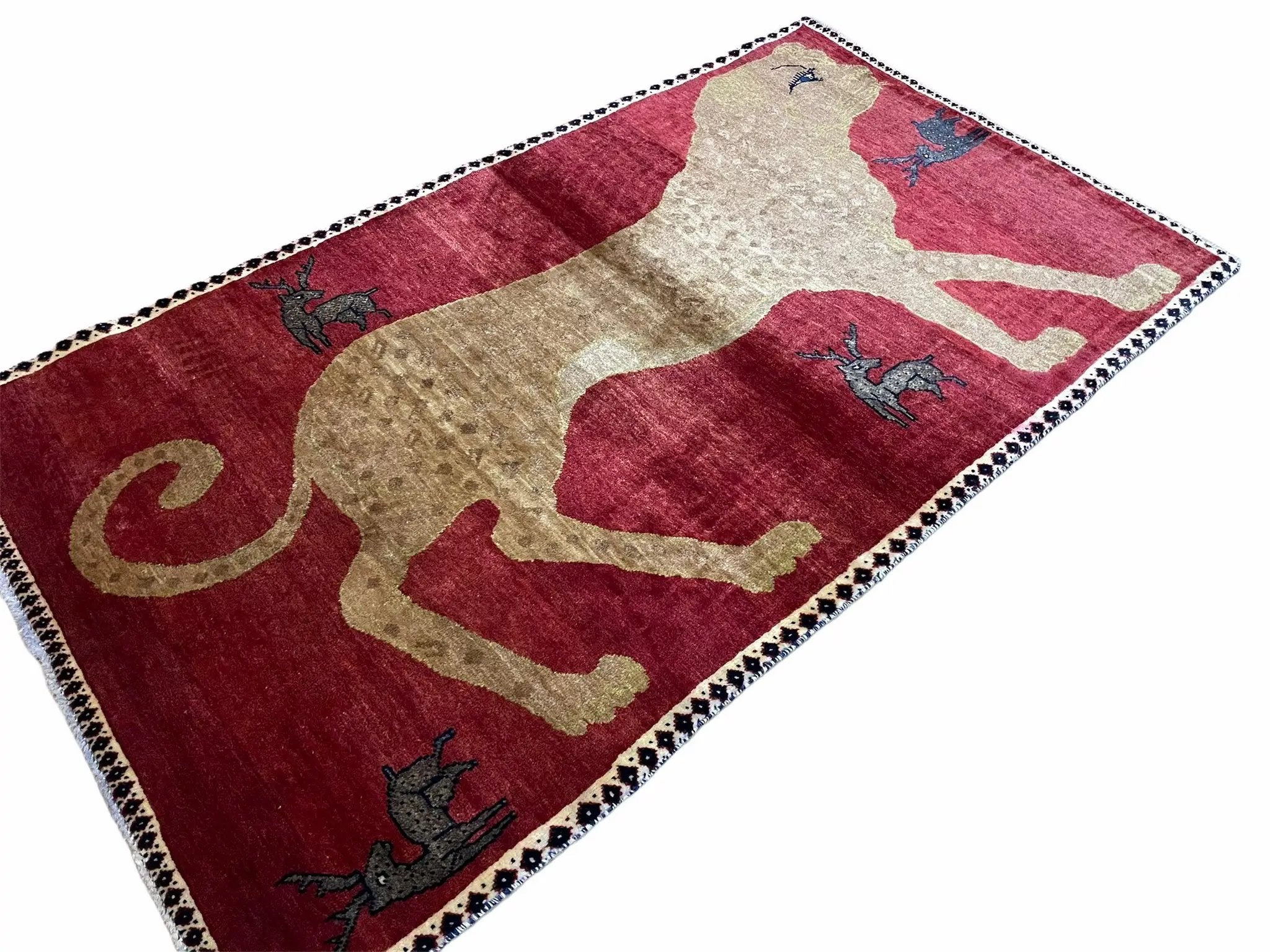 3.5 X 6 Handmade New Vintage Quality Wool Rug Leopard Red Tribal Hand-Knotted by Jewel Rugs