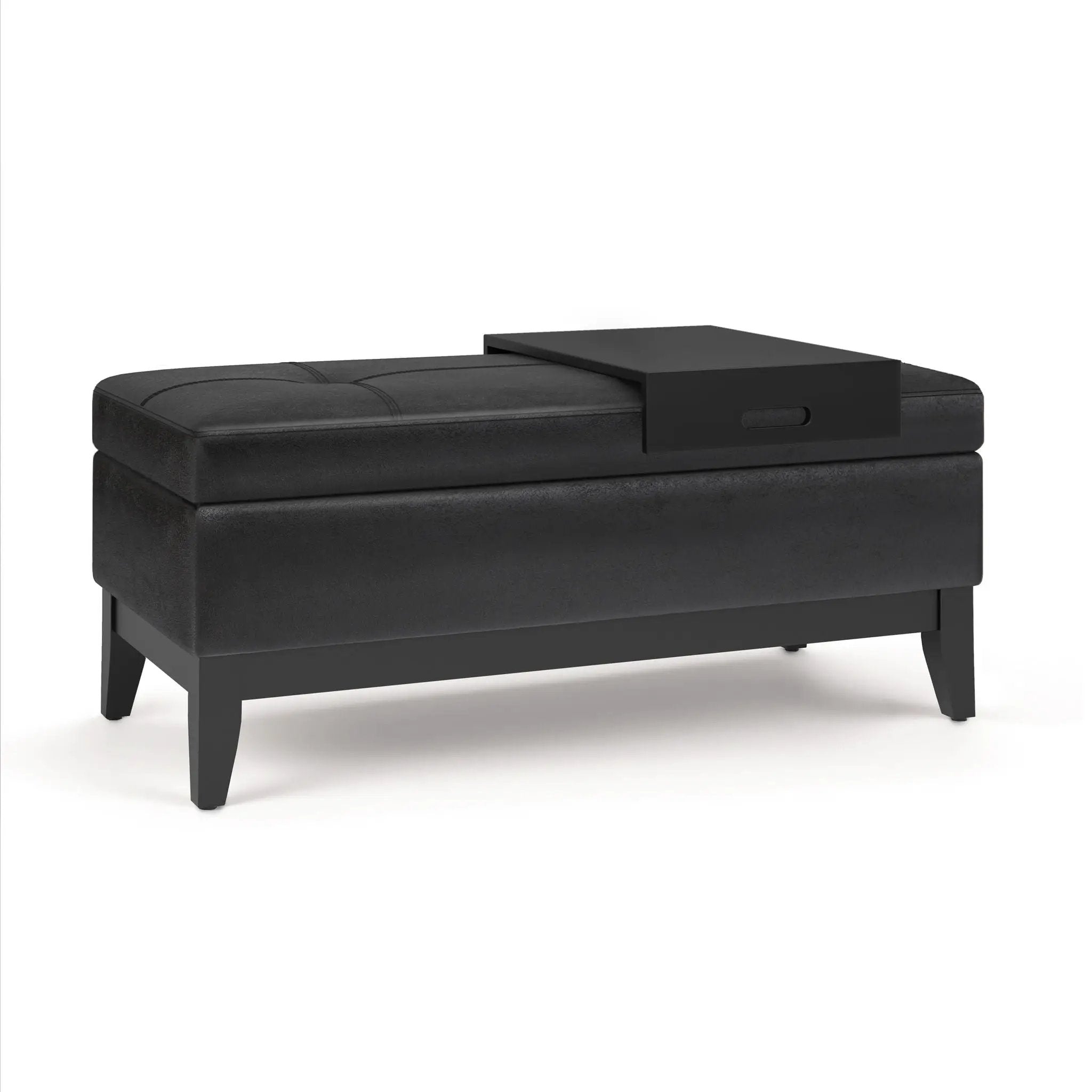 Oregon - Storage Ottoman Bench With Tray - Distressed Black by HouseOfZazla