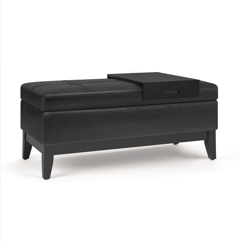 Oregon - Storage Ottoman Bench With Tray - Distressed Black by HouseOfZazla