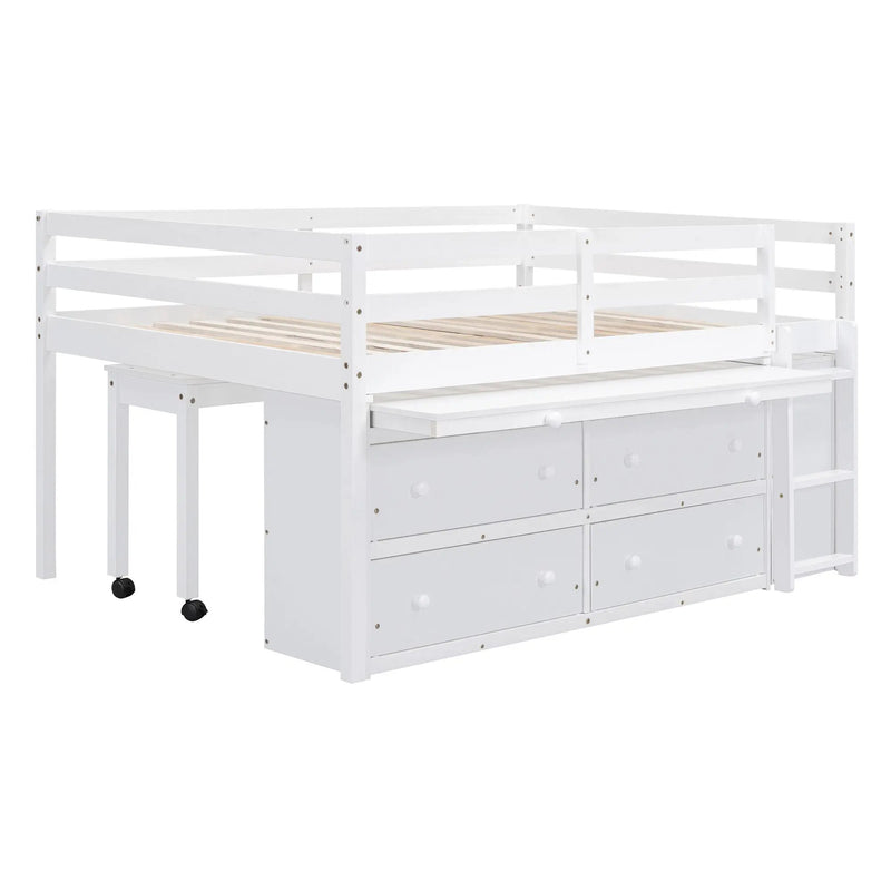 Loft Bed With Retractable Writing Desk And 4 Drawers, With Lateral Portable Desk And Shelves by HouseOfZazla