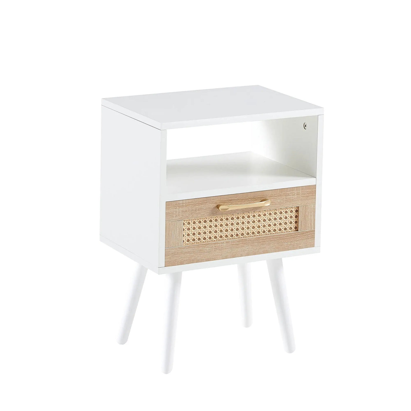 15.75" Rattan End Table With Drawer And Solid Wood Legs, Modern Nightstand, Side Table For Living Room, Bedroom by HouseOfZazla