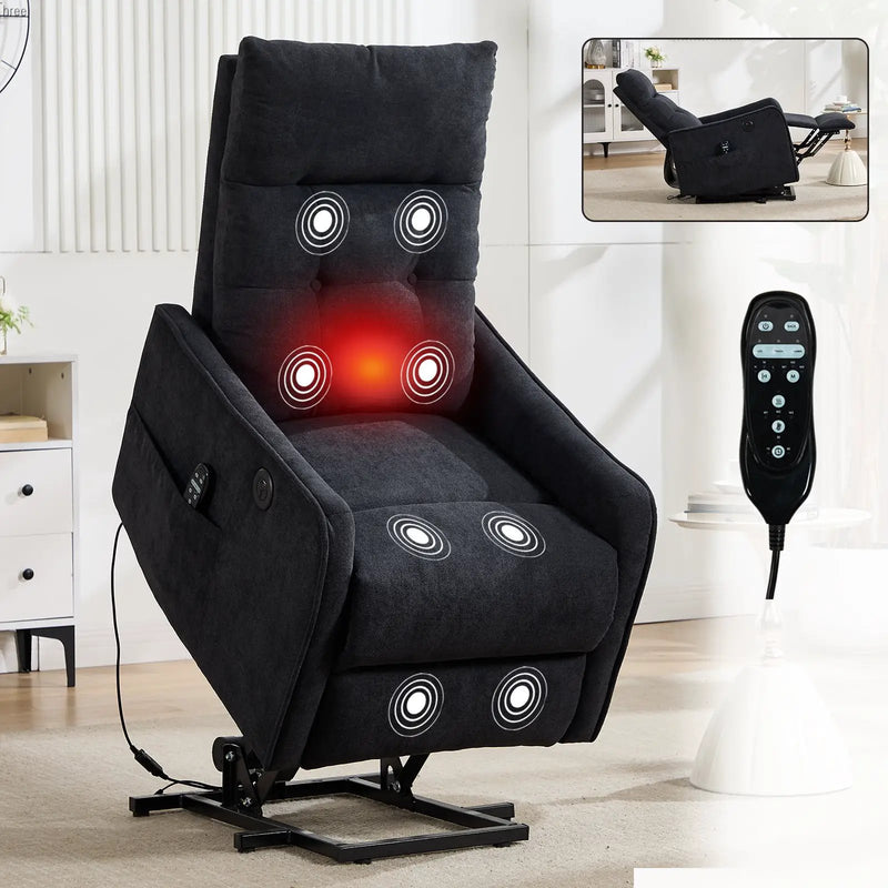 Black Chenille Single Motor Power Lift Recliner Chair by HouseOfZazla