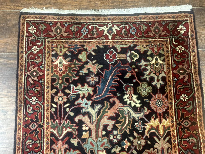 Indo Persian Runner Rug 2.7 x 13, Navy Blue and Red, Allover Floral, Wool, 13ft Runner by Jewel Rugs