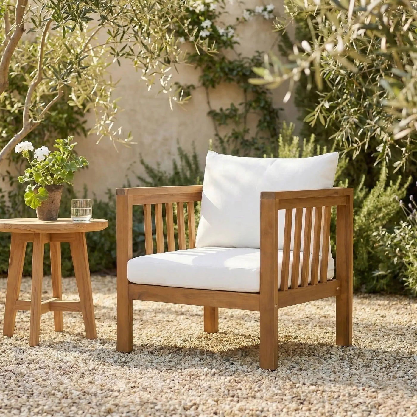 Outdoor Acacia Wood Club Chair with Modern Square Arms by HouseOfZazla
