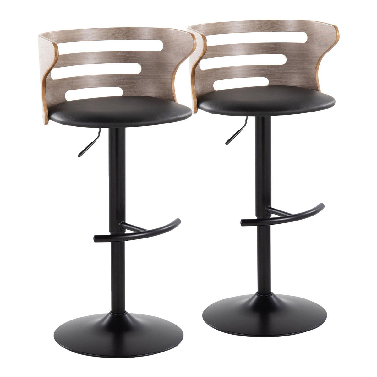 Mid-Century Modern Adjustable Barstool Set with Swivel and Rounded T Footrest - Beige or Black