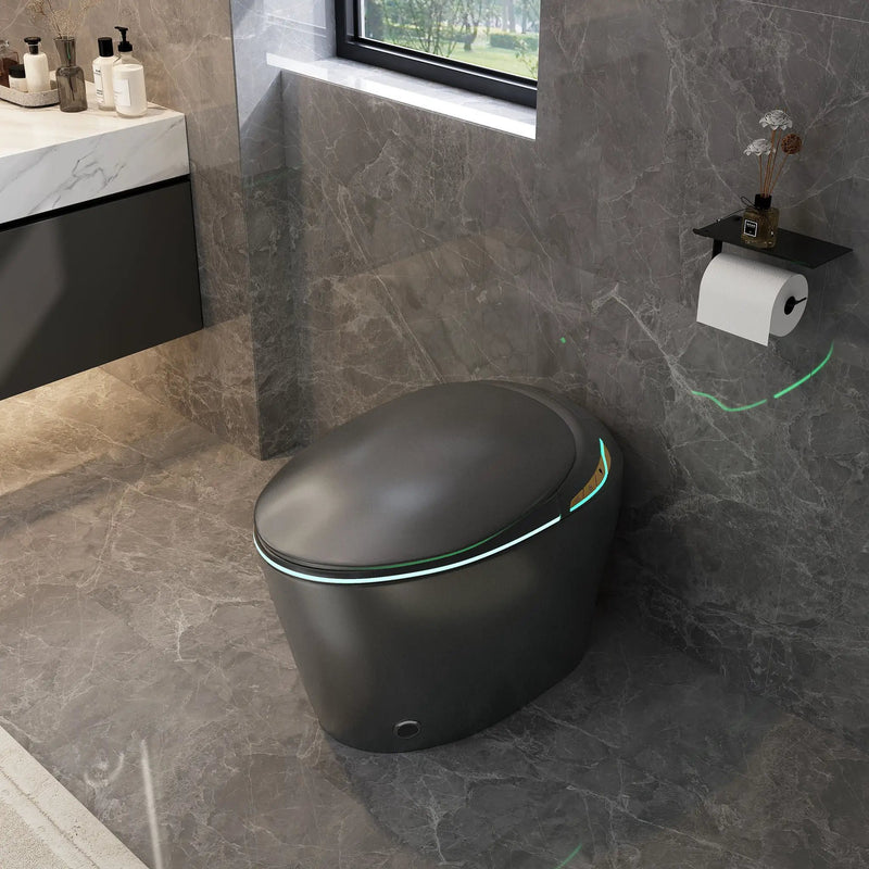 Unique Smart Toile With Built In Bidet, Auto Open / Close Seat, Foot Sensor, LED Display, Night Light, Warm Water & Dryer Ceramic by HouseOfZazla