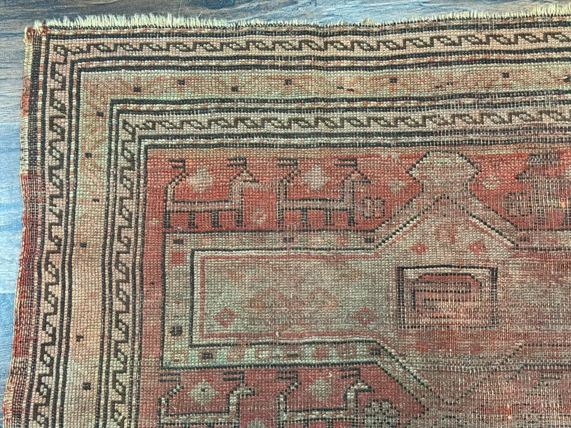 Antique Turkish Melas Rug 3x5, Geometric Carpet, 1920s Wool Rug, Bohemian Rug, Low Pile Rug, Tribal Rug by Jewel Rugs