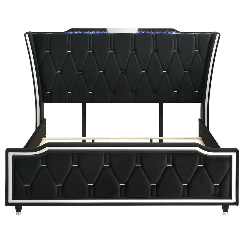 Lorient Eastern King LED Upholstered Bed Black by Unique Piece Furniture