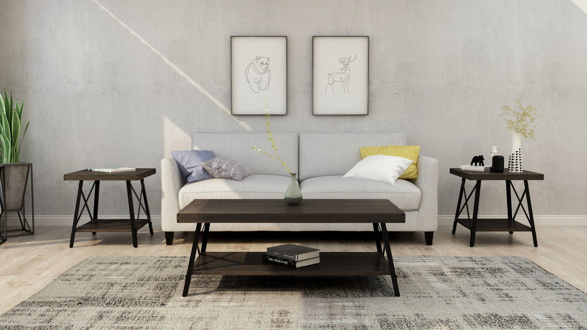 Modern Rustic Style Coffee Table with Spacious Top - Light or Dark Brown, photo 2 of 12