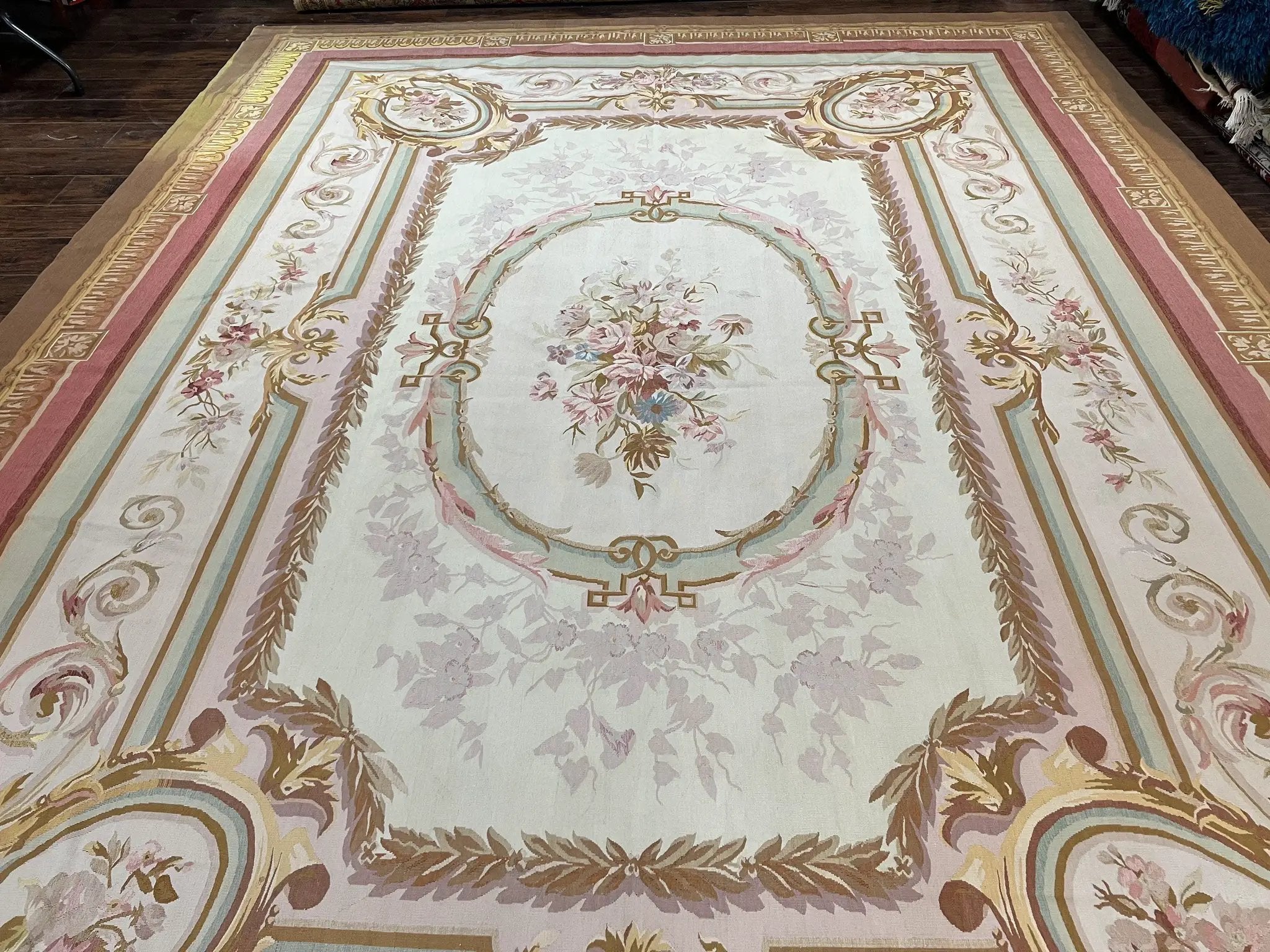 Large Aubusson Rug 11x15, Oversized Gallery Palace Size Flatweave Savonnerie Carpet 11 x 15 ft, Wool Handmade Vintage Elegant European by Jewel Rugs