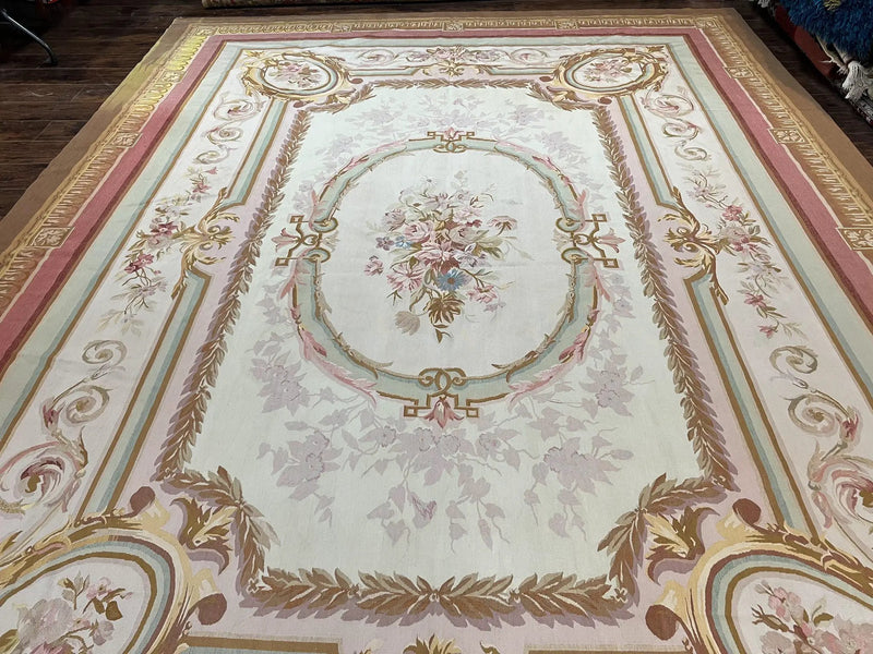 Large Aubusson Rug 11x15, Oversized Gallery Palace Size Flatweave Savonnerie Carpet 11 x 15 ft, Wool Handmade Vintage Elegant European by Jewel Rugs