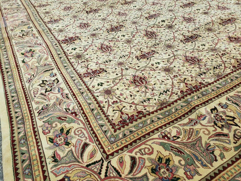 12' X 18' One-of-a-Kind Indian Agra Hand-Knotted Wool Rug Handmade Organic Dyes by Jewel Rugs
