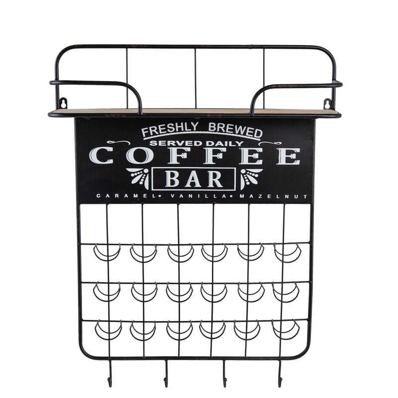 Floating Coffee Bar Shelf with Coffee Pod Holder and Storage Shelf - Black