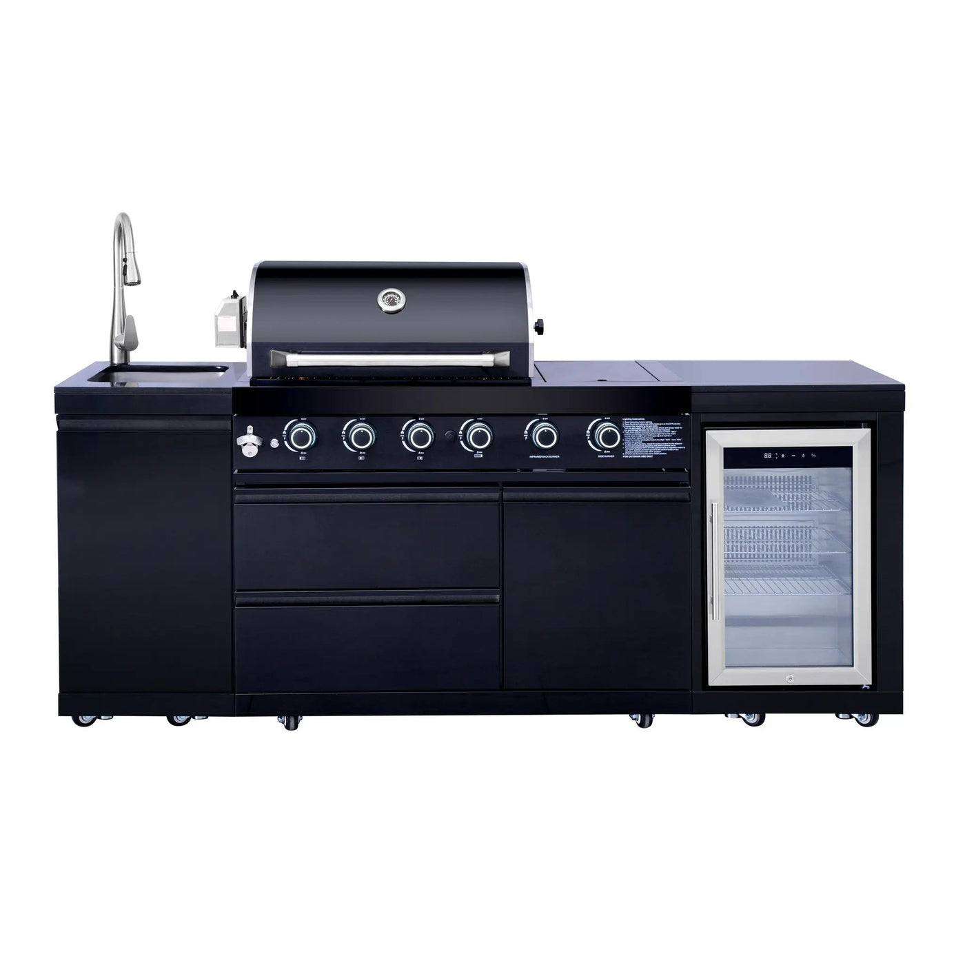 Outdoor Kitchen Island 85.2 Inch 4+1 Burner Propane Gas BBQ Grill 71500 BTU 304 Stainless Steel by HouseOfZazla