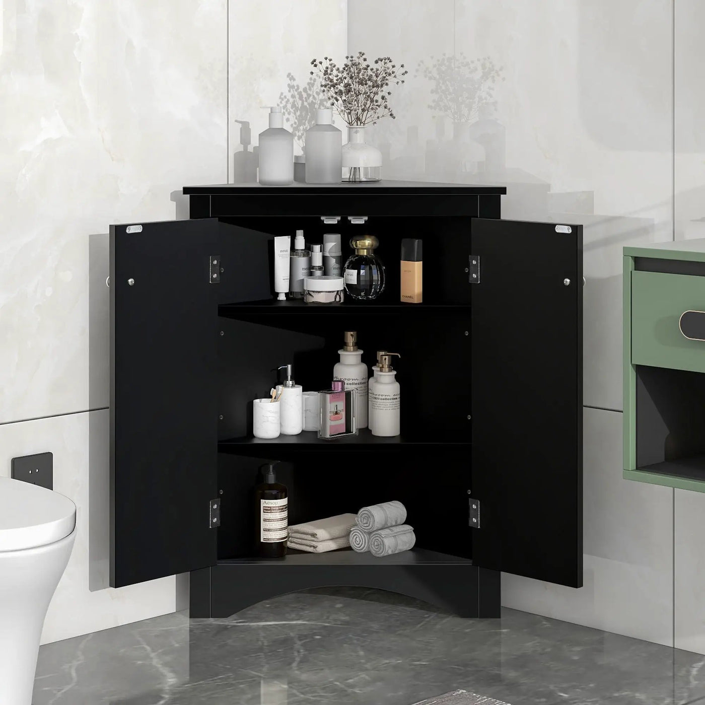 Triangle Bathroom Storage Cabinet With Adjustable Shelves, Freestanding Floor Cabinet For Home Kitchen by Unique Piece Furniture