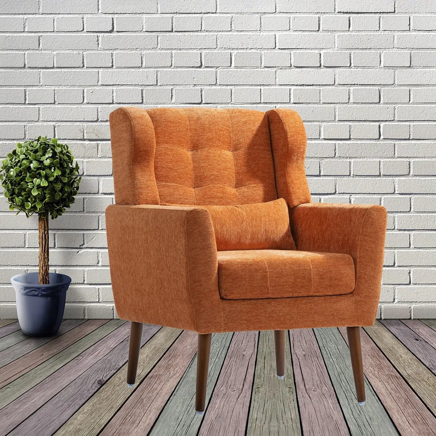 Modern Accent Chair, Arm Chairs For Living Room, Upholstered Mordern Armchair, Comfy Soft Padded Lounge Chair In Small Space, Bedroom, With Pillow, Solid Wood Leg by Unique Piece Furniture