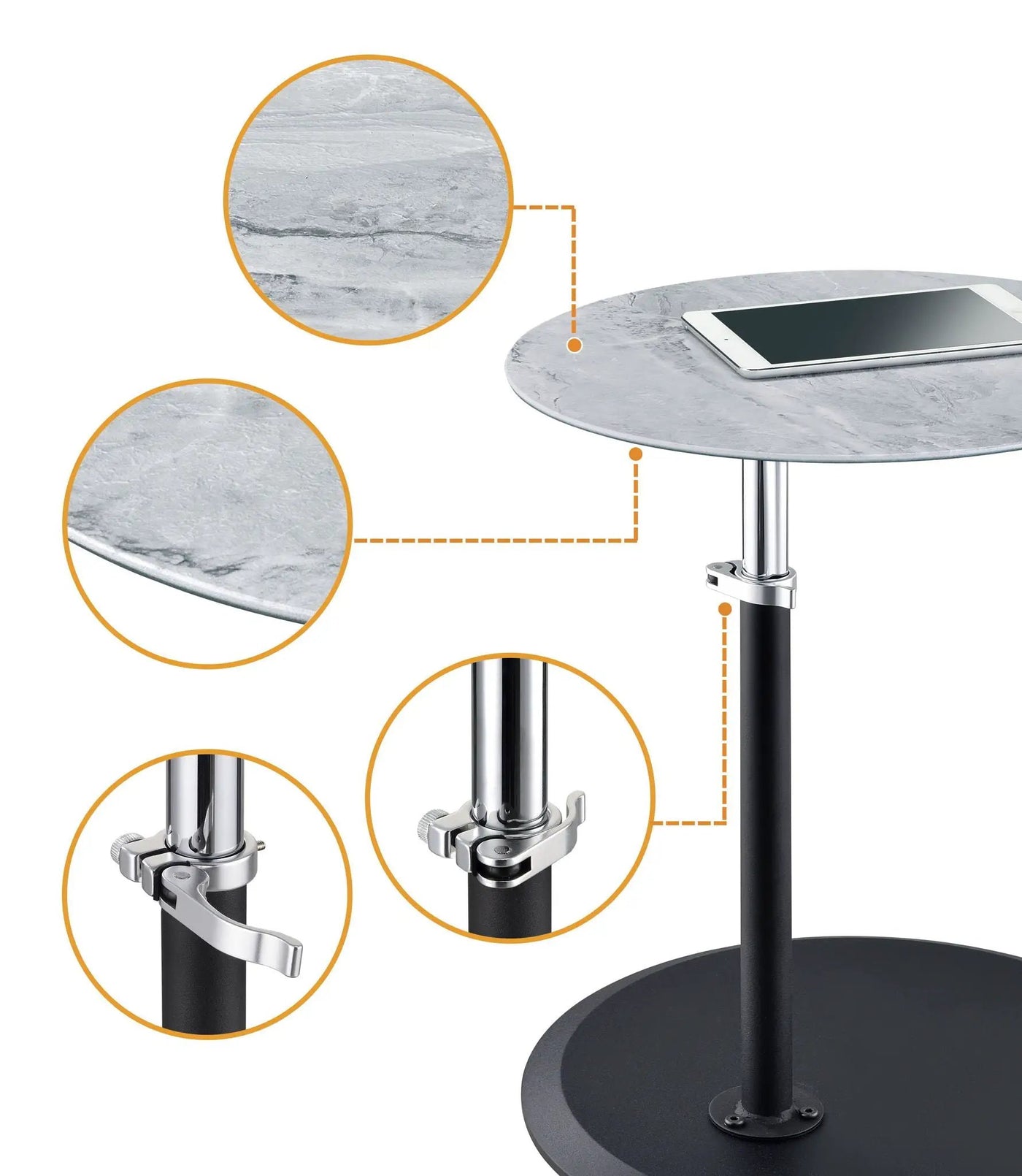 Orbit - 15.5" End Table With Height Adjustable Marble Textured Top by HouseOfZazla