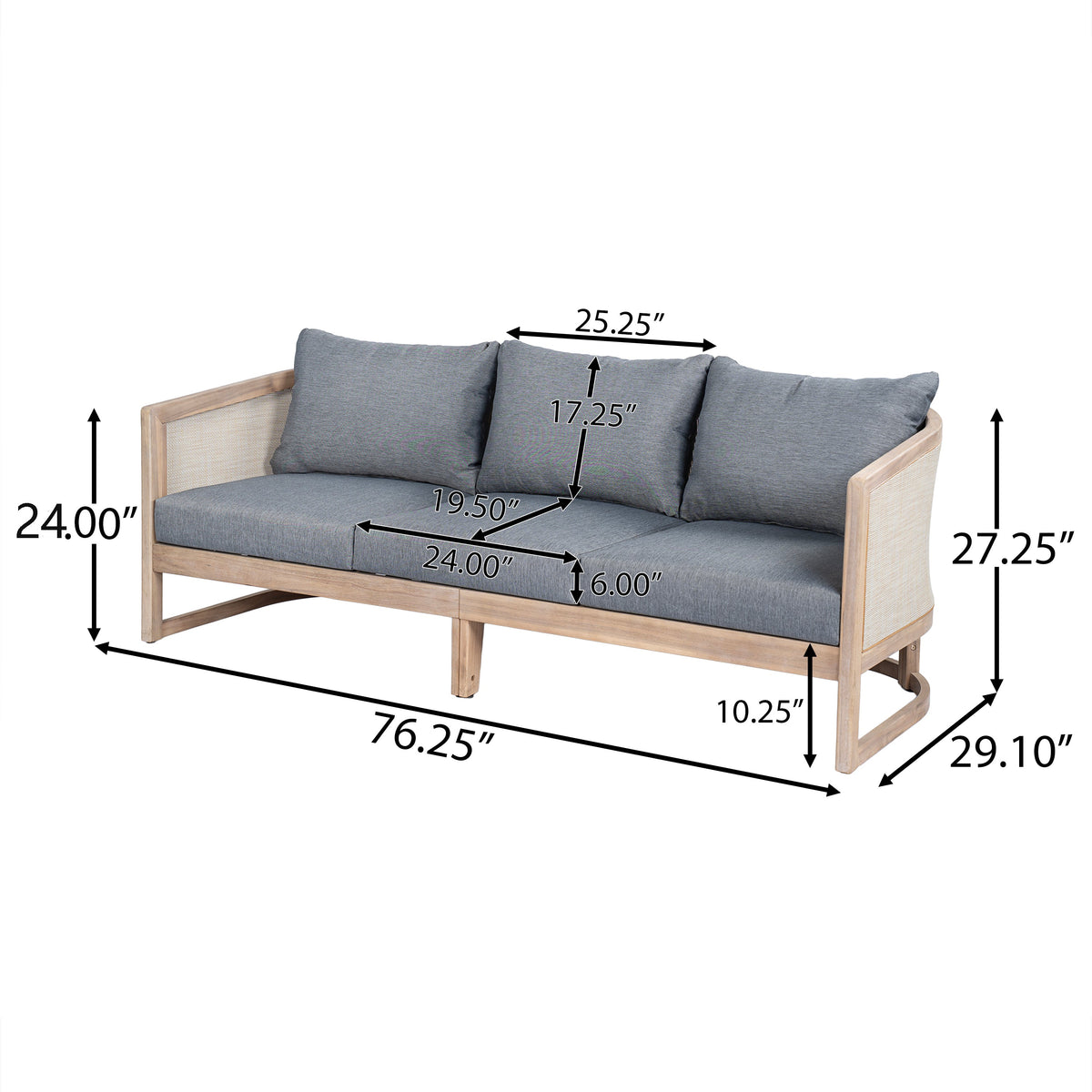Catania Acacia 3 Seater Sofa with Water-Repellent Fabric - Grey/Light White or Teak+ Beige, photo 10 of 10