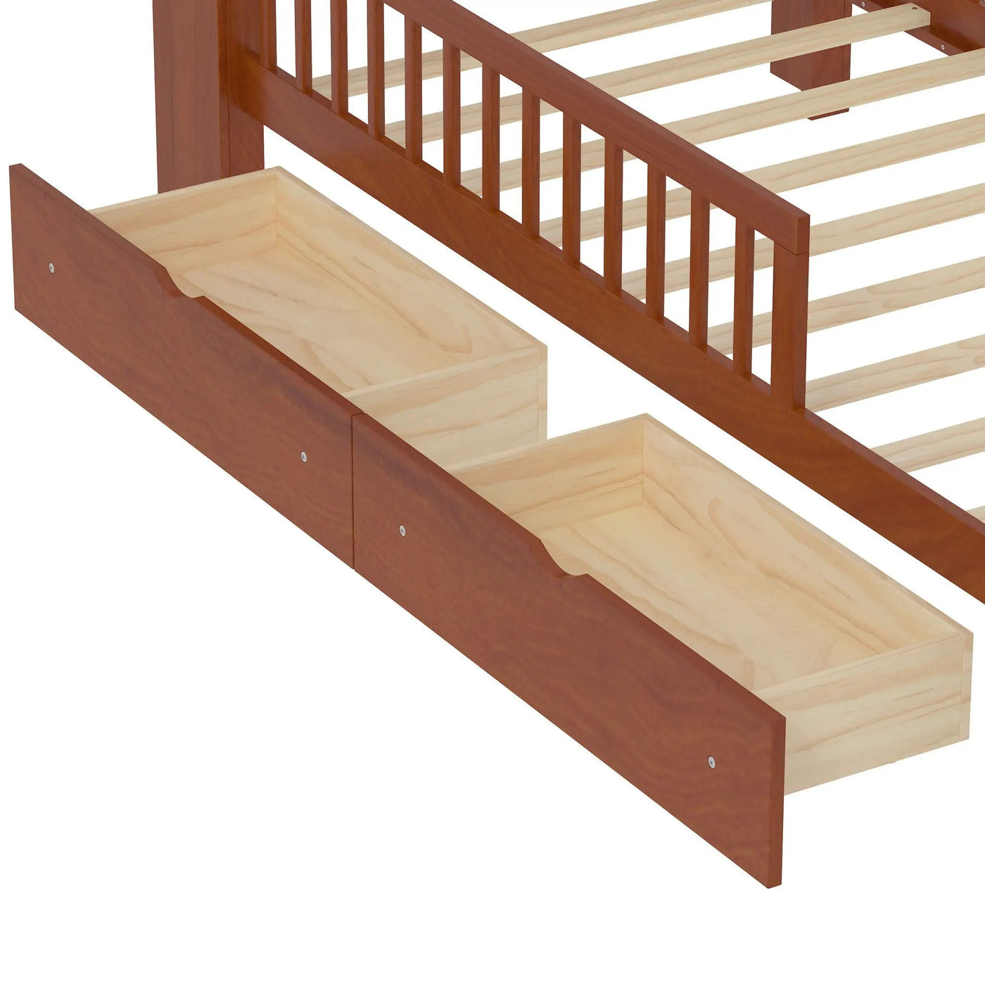 Bed With Headboard Storage Rack, 2 Under Bed Drawers, 3 Side Guardrails For Safety by HouseOfZazla