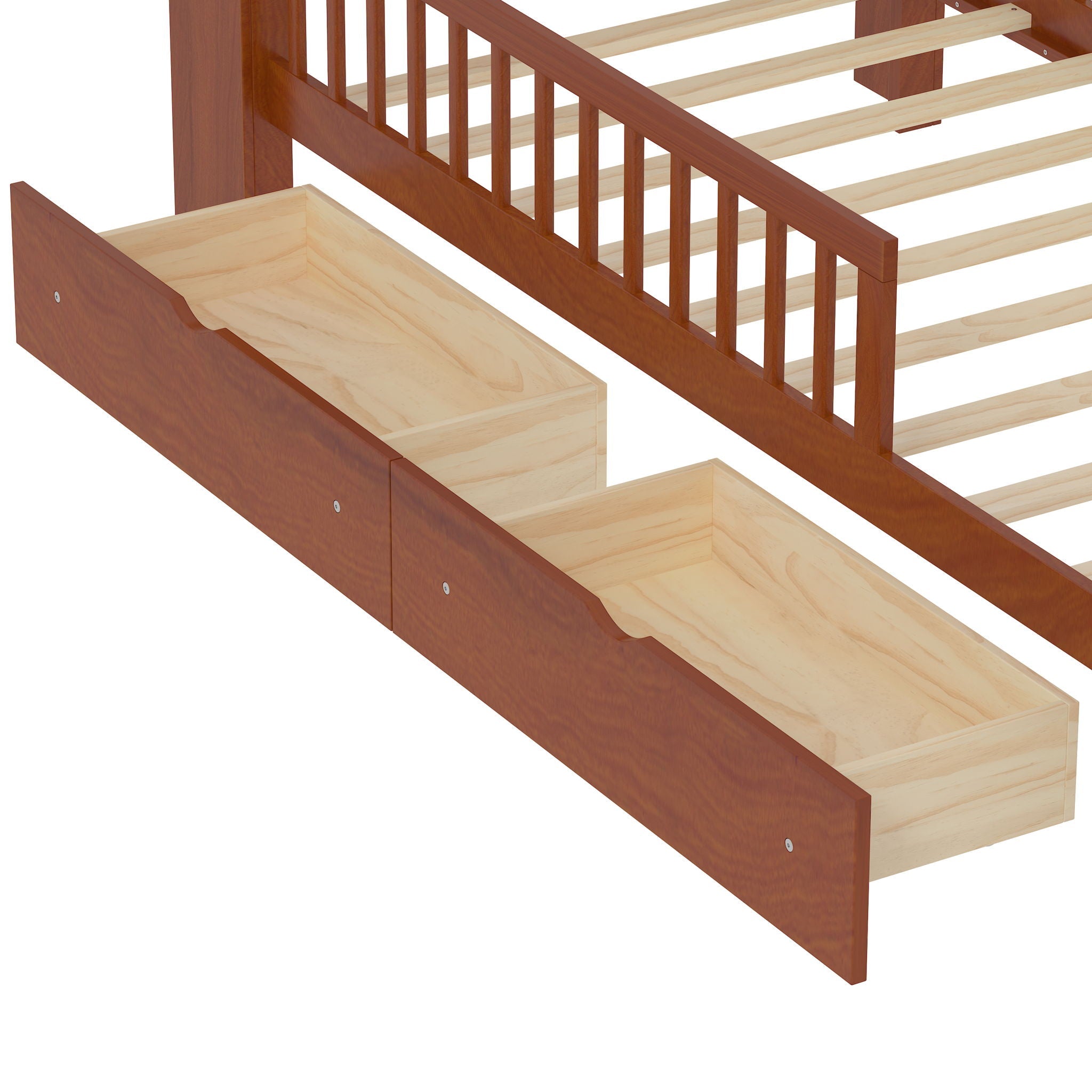 Bed With Headboard Storage Rack, 2 Under Bed Drawers, 3 Side Guardrails For Safety by HouseOfZazla