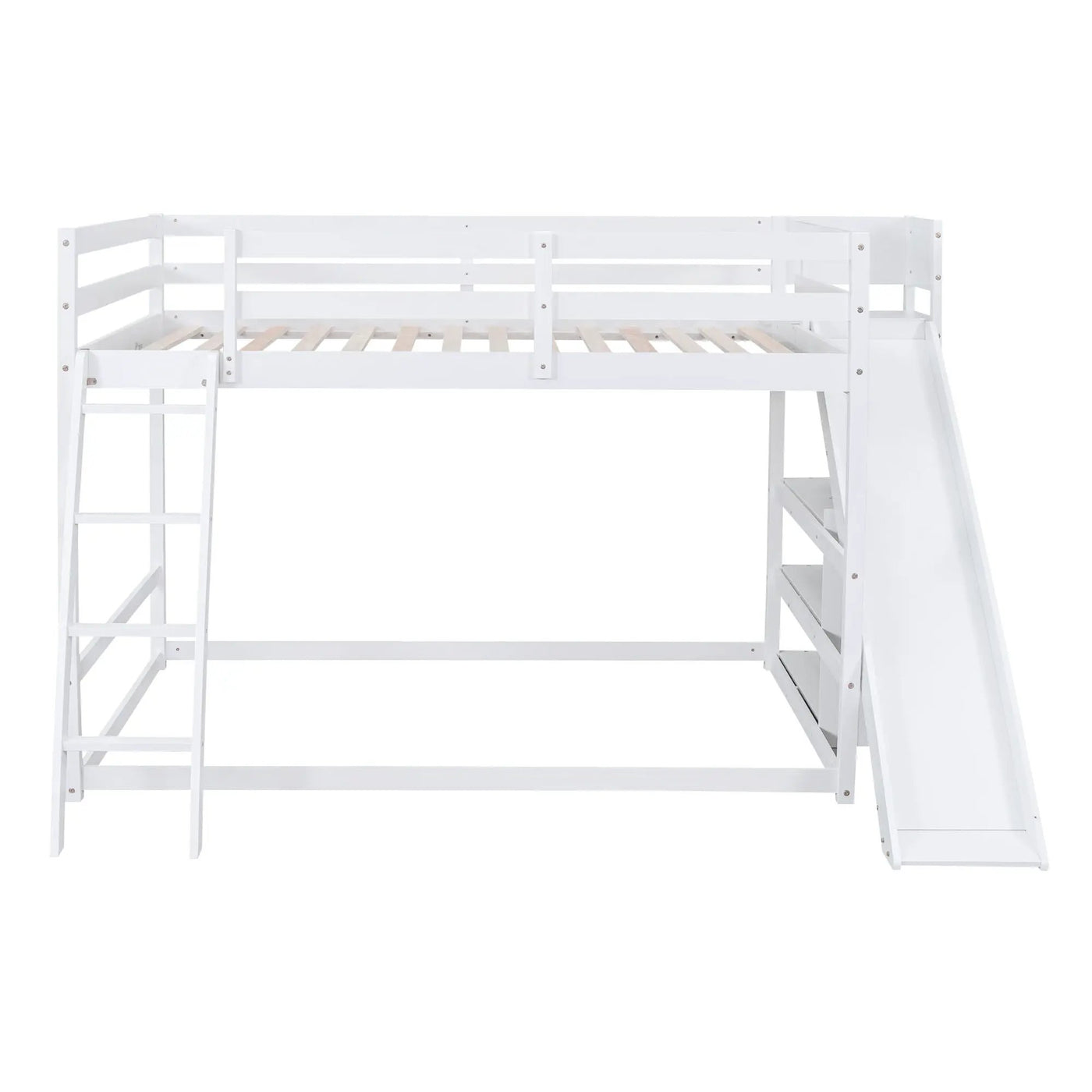 Bunk Bed With Ladder, Slide, And Shelves Pine Wood by HouseOfZazla