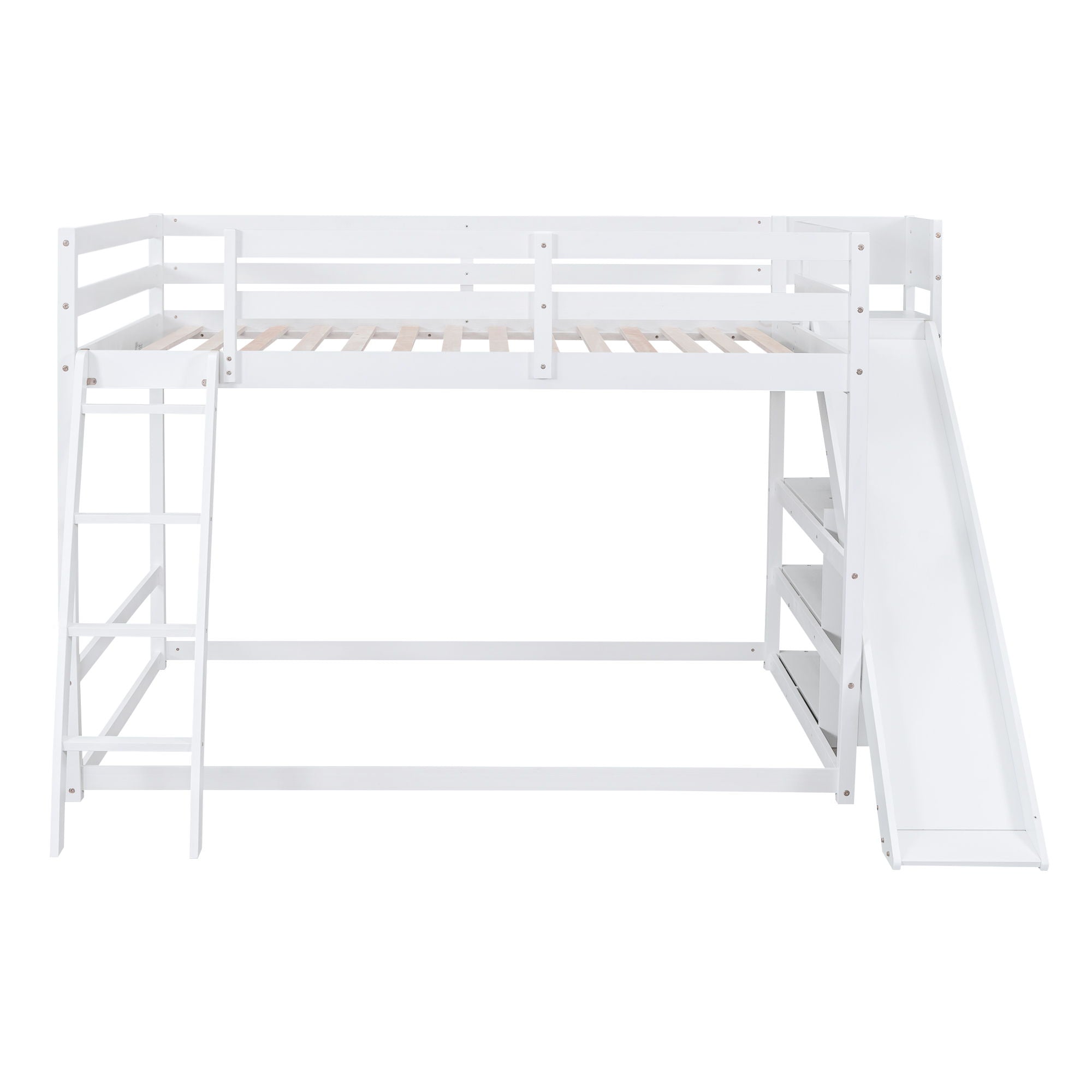 Bunk Bed With Ladder, Slide, And Shelves Pine Wood by HouseOfZazla