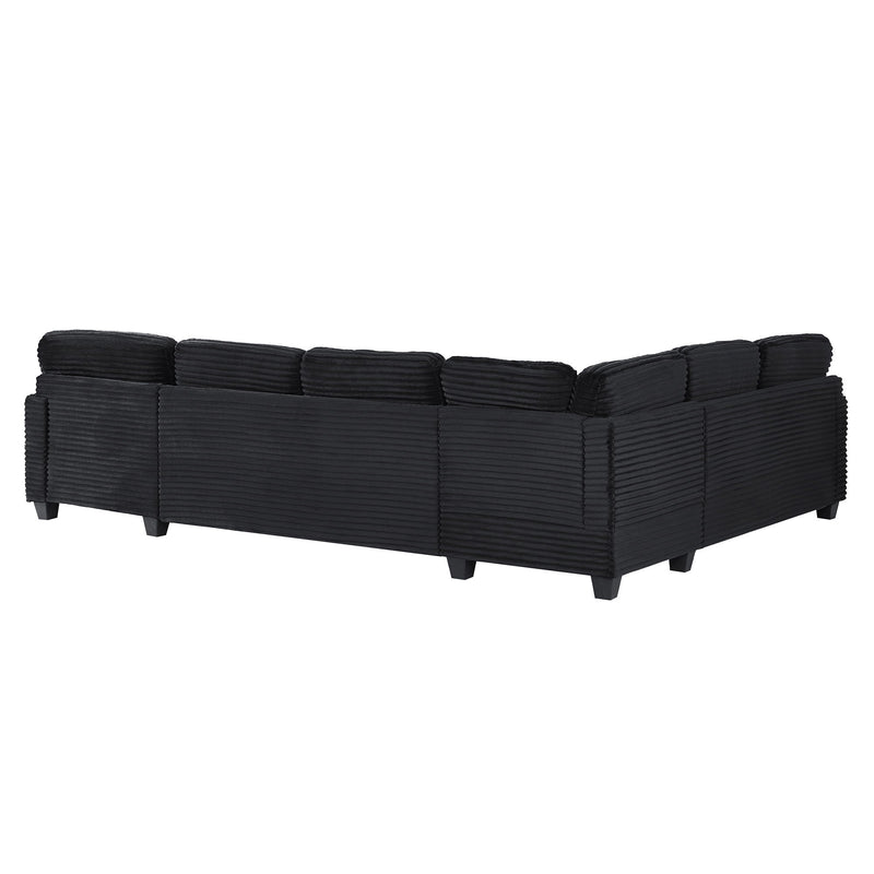 Upholstered U-Shaped Sectional Sofa With Movable Ottoman And Side Storage Pockets