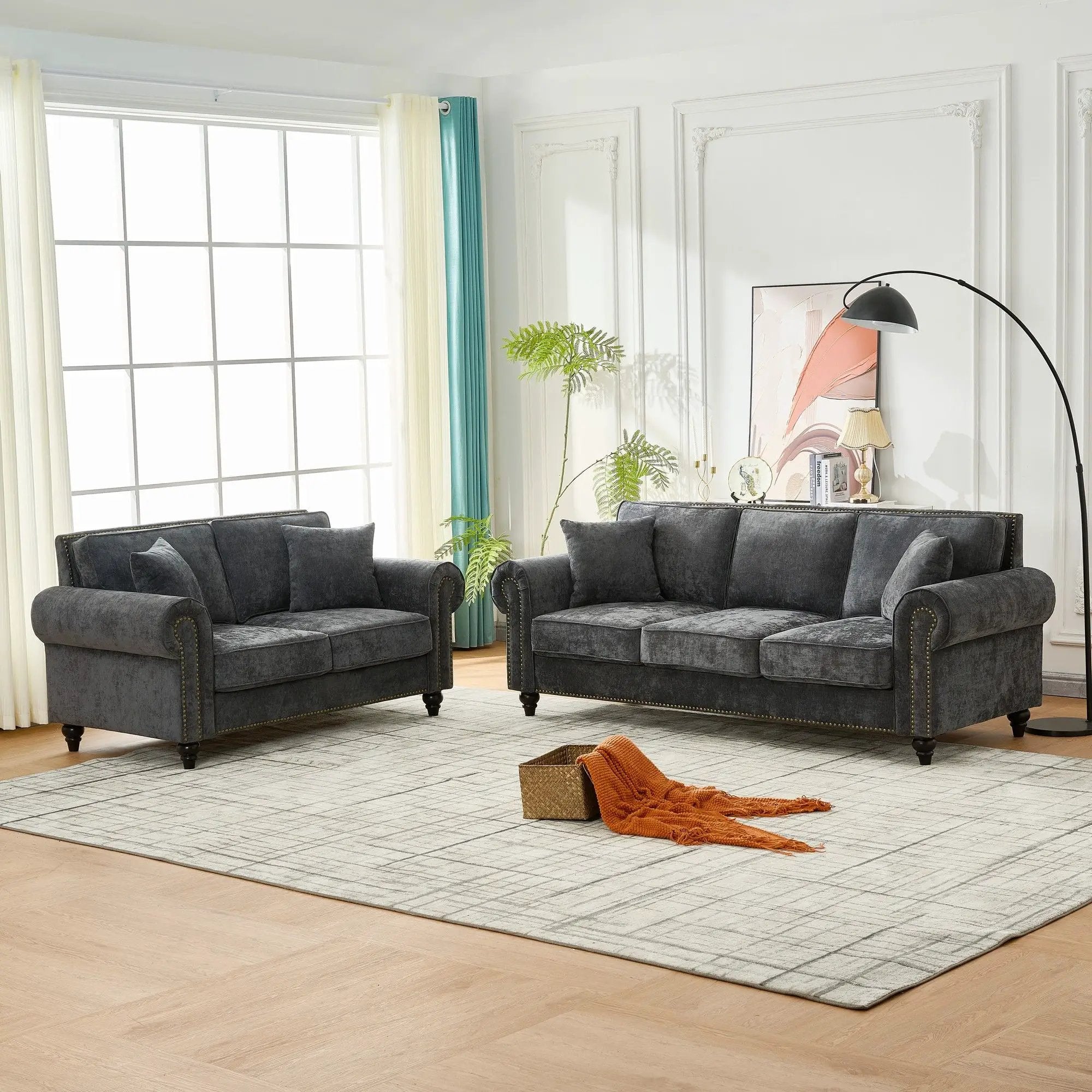 Modern 3 And 2 Seater Sofa With Rolled Arms, Tufted Upholstered Couch by Unique Piece Furniture