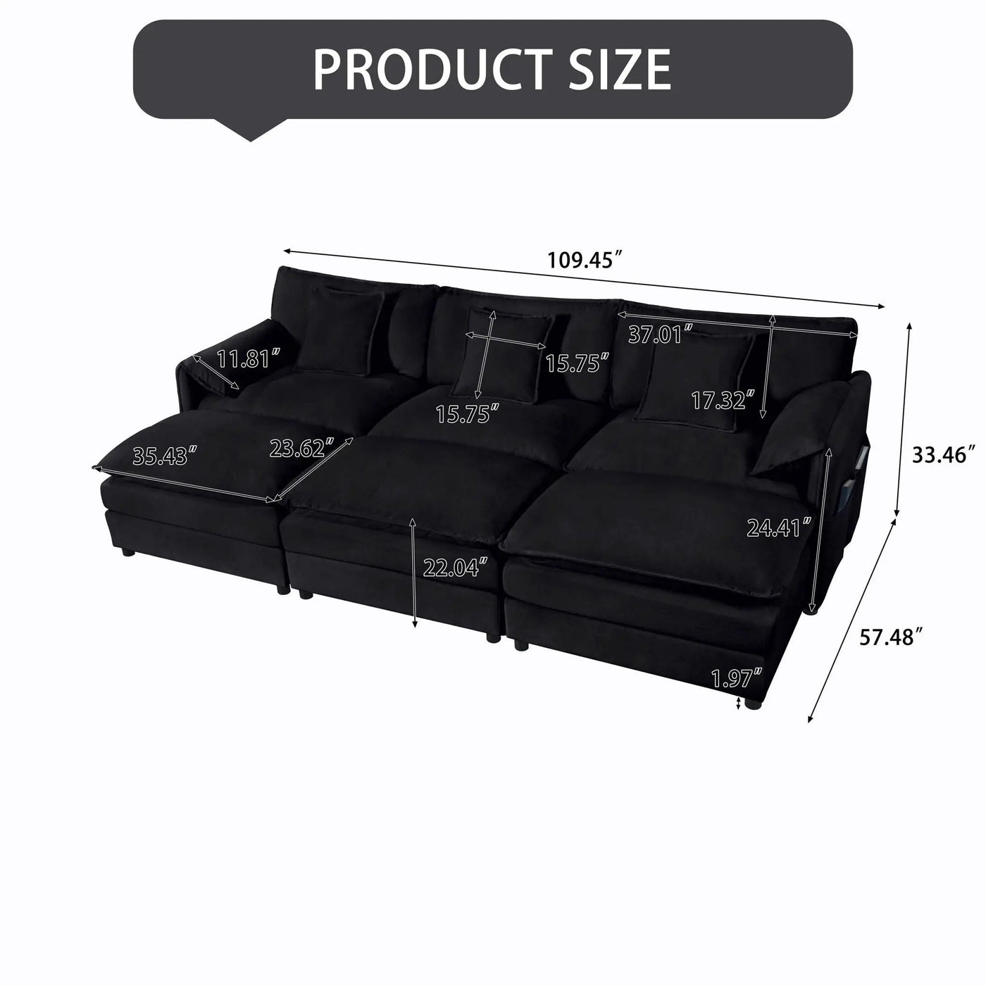 Modern Comfy Deep Seat Modular Sectional Sofa Cloud Couch With Ottoman by Unique Piece Furniture