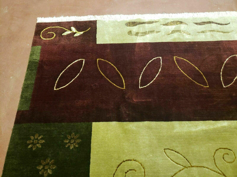6' X 9' Modern Handmade Tibetan Nepal Wool & Silk Rug Decorative Abstract Gold by Jewel Rugs