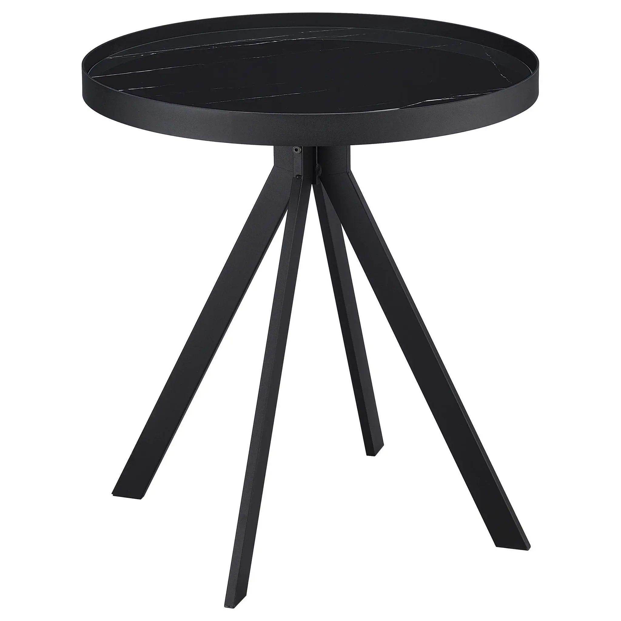 Briggs Round Marble Printed Glass Top End Table Black by Unique Piece Furniture