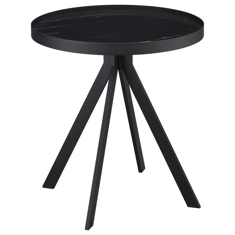 Briggs Round Marble Printed Glass Top End Table Black by Unique Piece Furniture