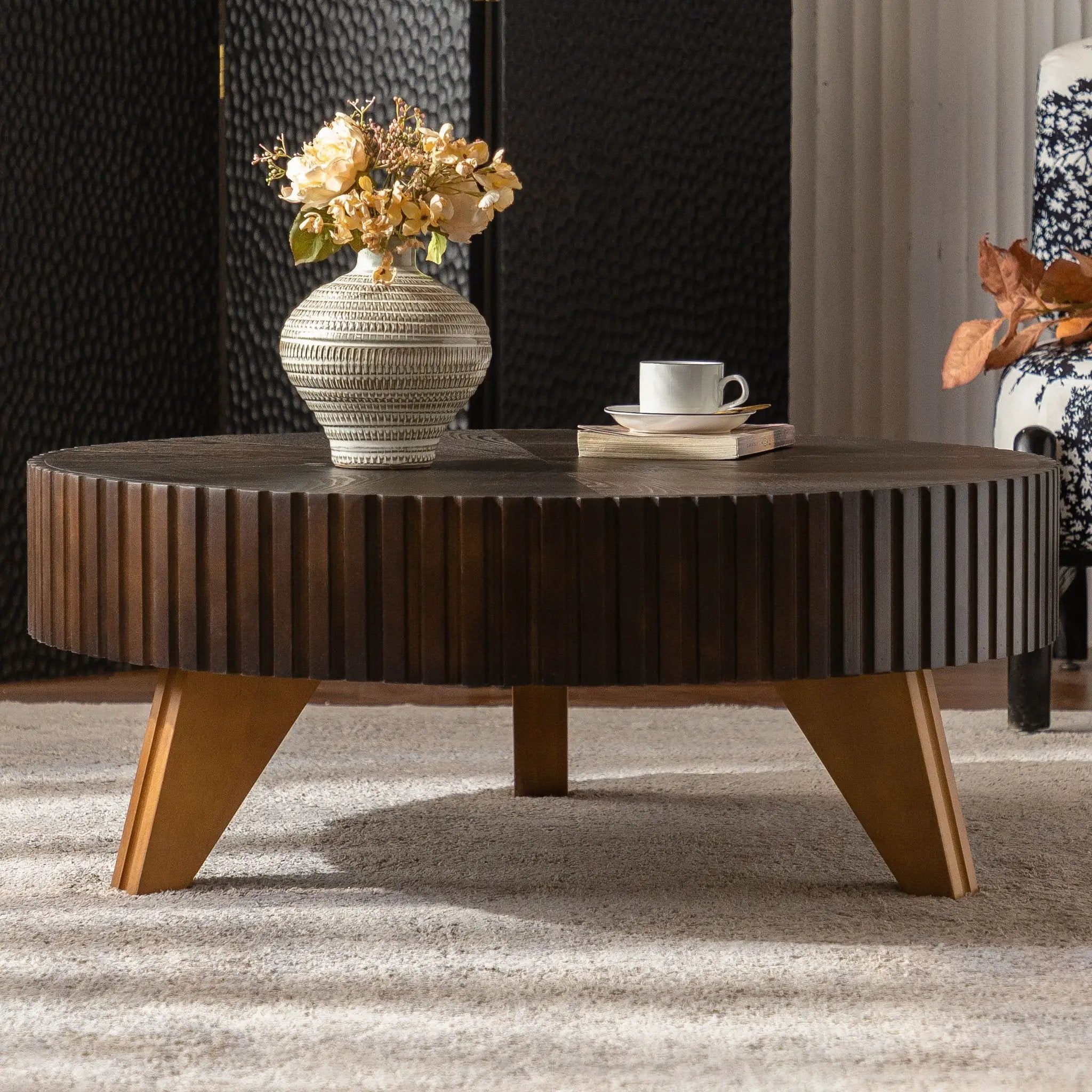 Round Retro Coffee With Solid Wood Legs by Unique Piece Furniture