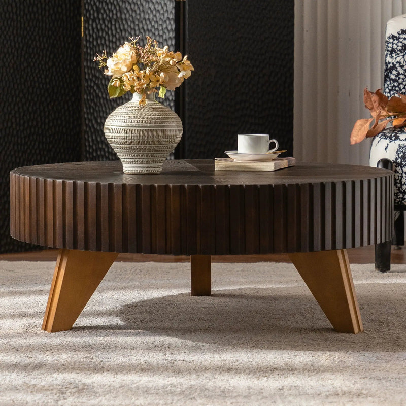 Round Retro Coffee With Solid Wood Legs by HouseOfZazla