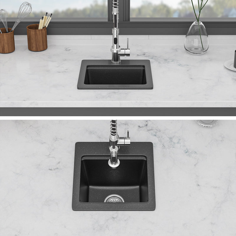 Quartz Drop-In Topmount Bar Sink - 15" x 15" x 9.65" by HouseOfZazla
