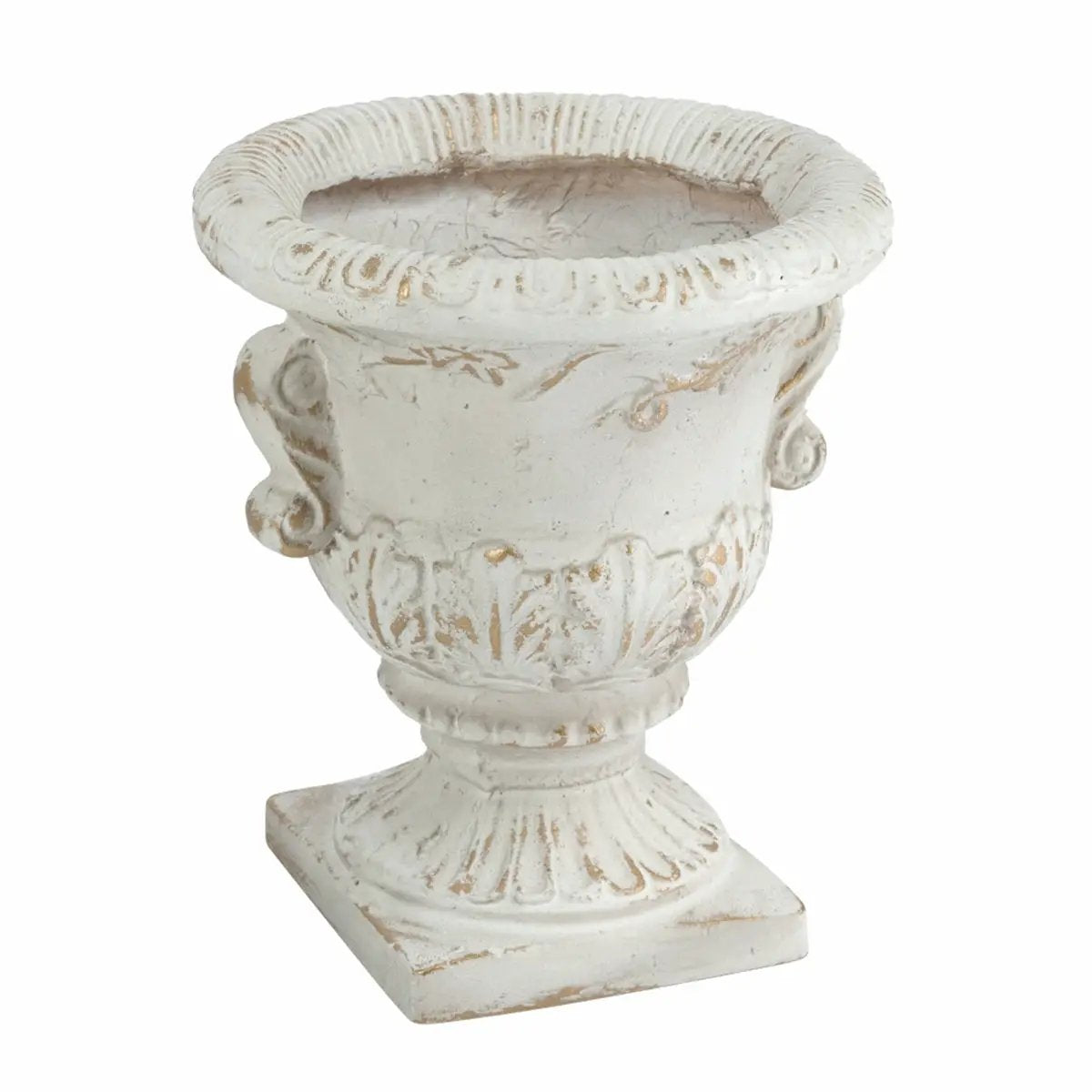 9.4x9.4x10.6' Decorative White Urn Planter with Distressed White Finish and Gold Accents by HouseOfZazla