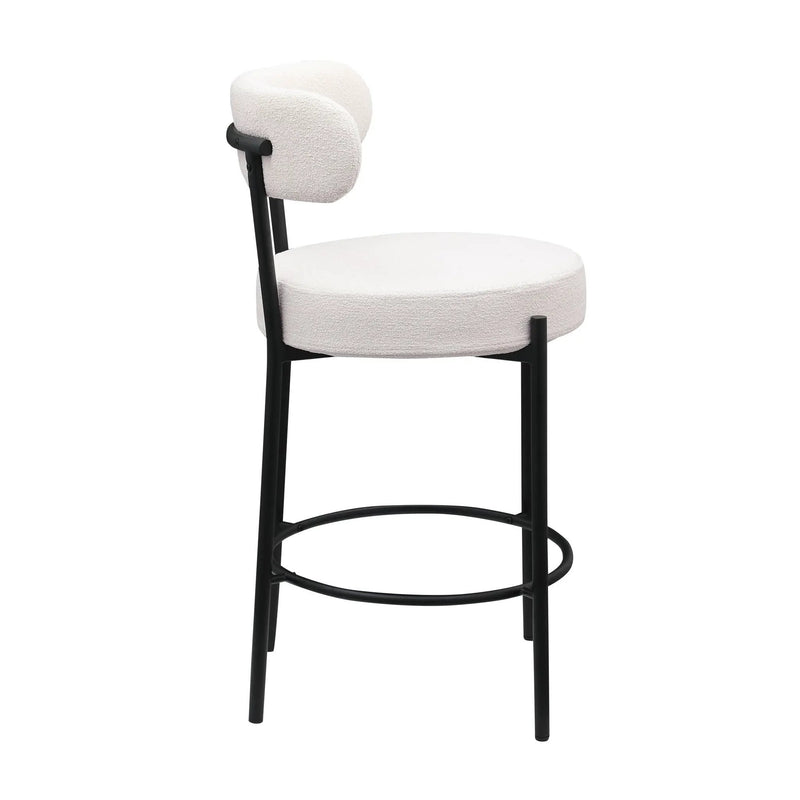 Modern Sherpa Counter Height Stools, Uphsoltered Seat Height Barstools With Brushed Brass Metal Legs Round Low Back Kitchen Stools With Footrest For Dining Room (Set of 2) by HouseOfZazla