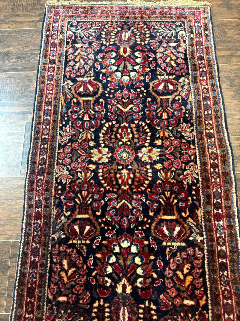Small Navy Blue Persian Rug 2x4, Sarouk Rug, Rare Colors, Antique 1920s Wool Rug by Jewel Rugs