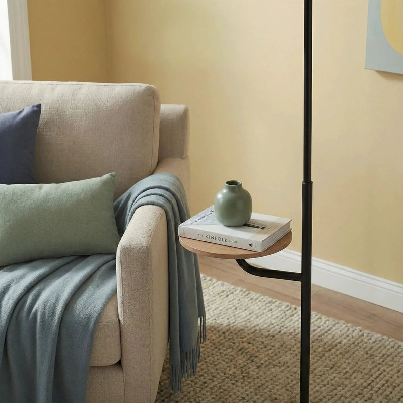 Seoul - Floor Lamp With Rotary Switch Wood Table Base - Black / White by HouseOfZazla