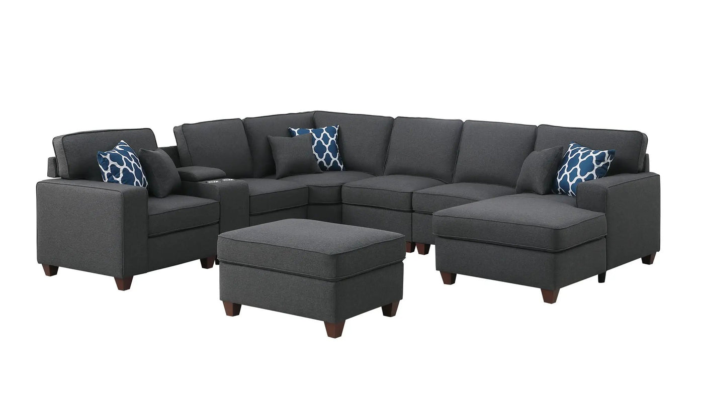 Tina - 8 Piece Upholstered Sectional With Ottoman by HouseOfZazla