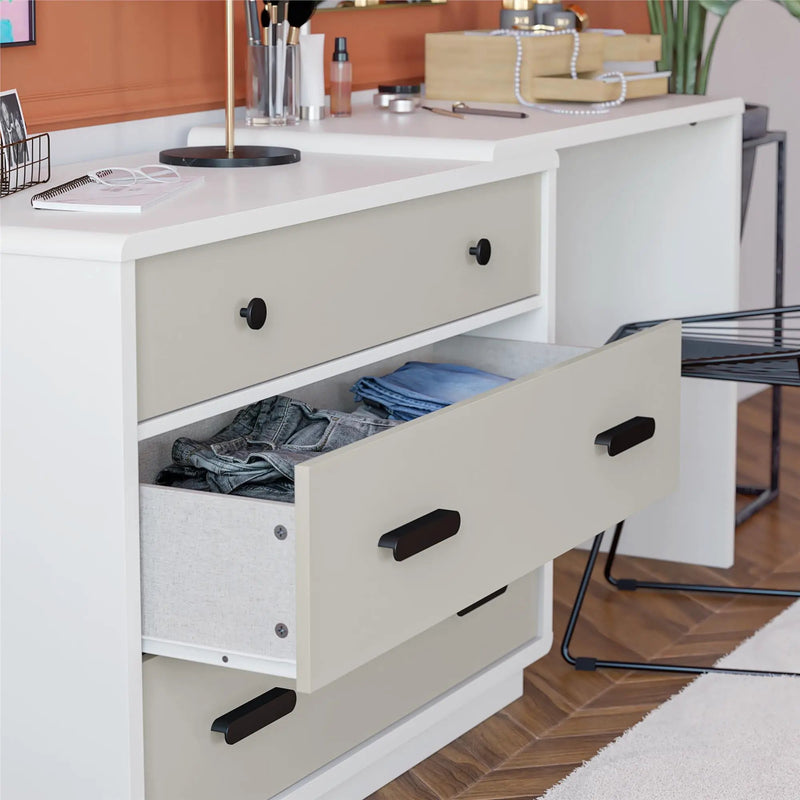 Valencia - 3 Drawer Dresser And Desk - Taupe by HouseOfZazla