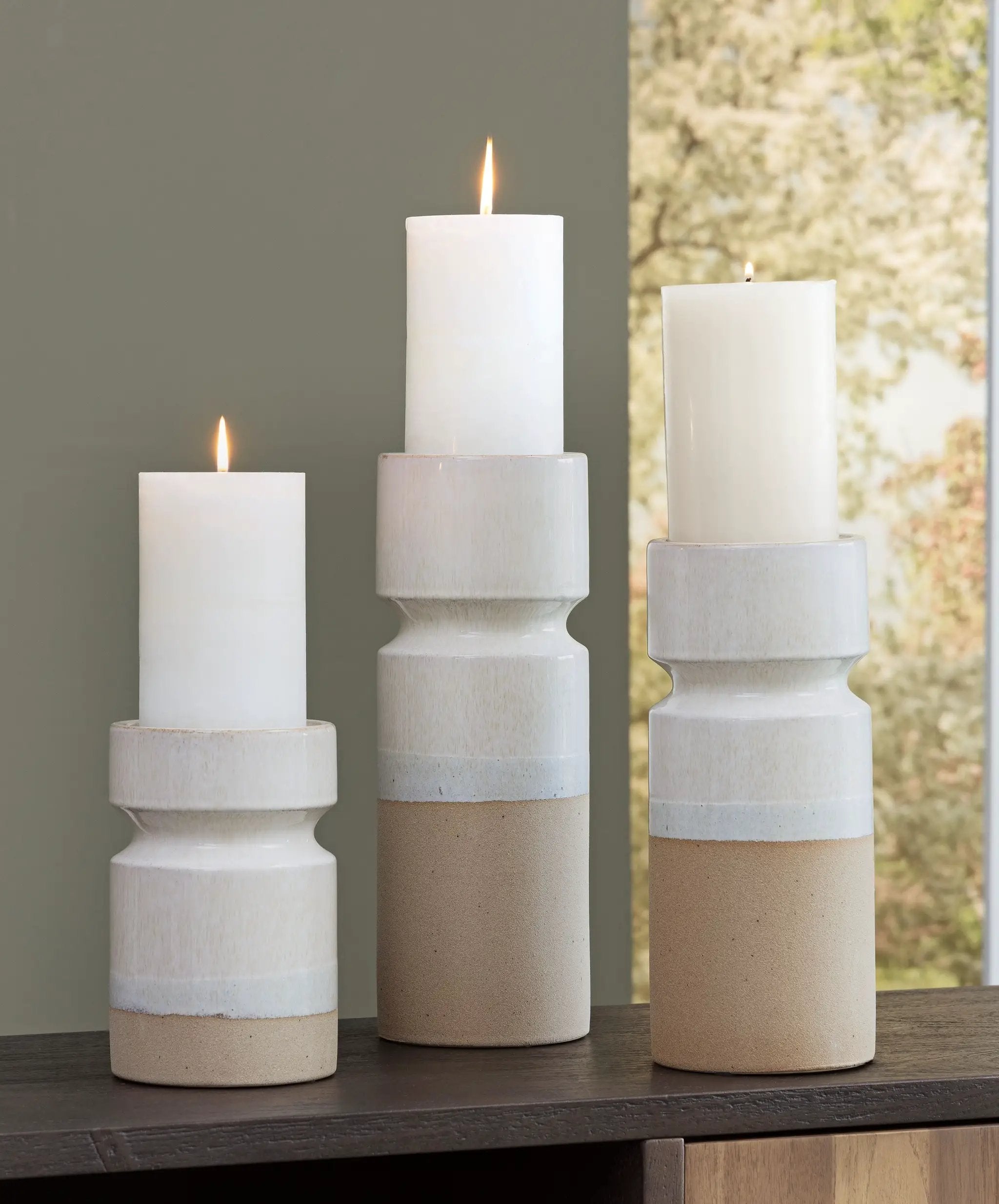 Hurston - Candle Holder Set (Set of 3) - Ivory / Brown by Unique Piece Furniture