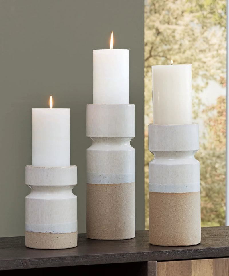 Hurston - Candle Holder Set (Set of 3) - Ivory / Brown by Unique Piece Furniture