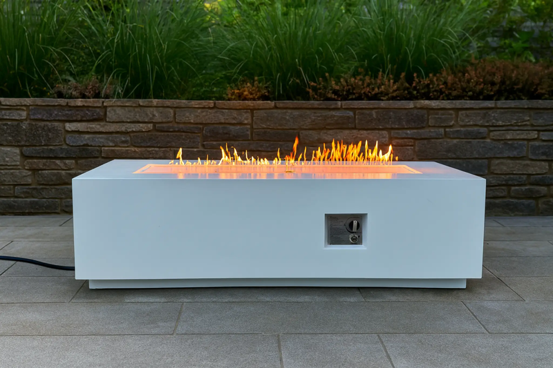 Outdoor Rectangle Propane Fire Pit Table 60inch, White by HouseOfZazla