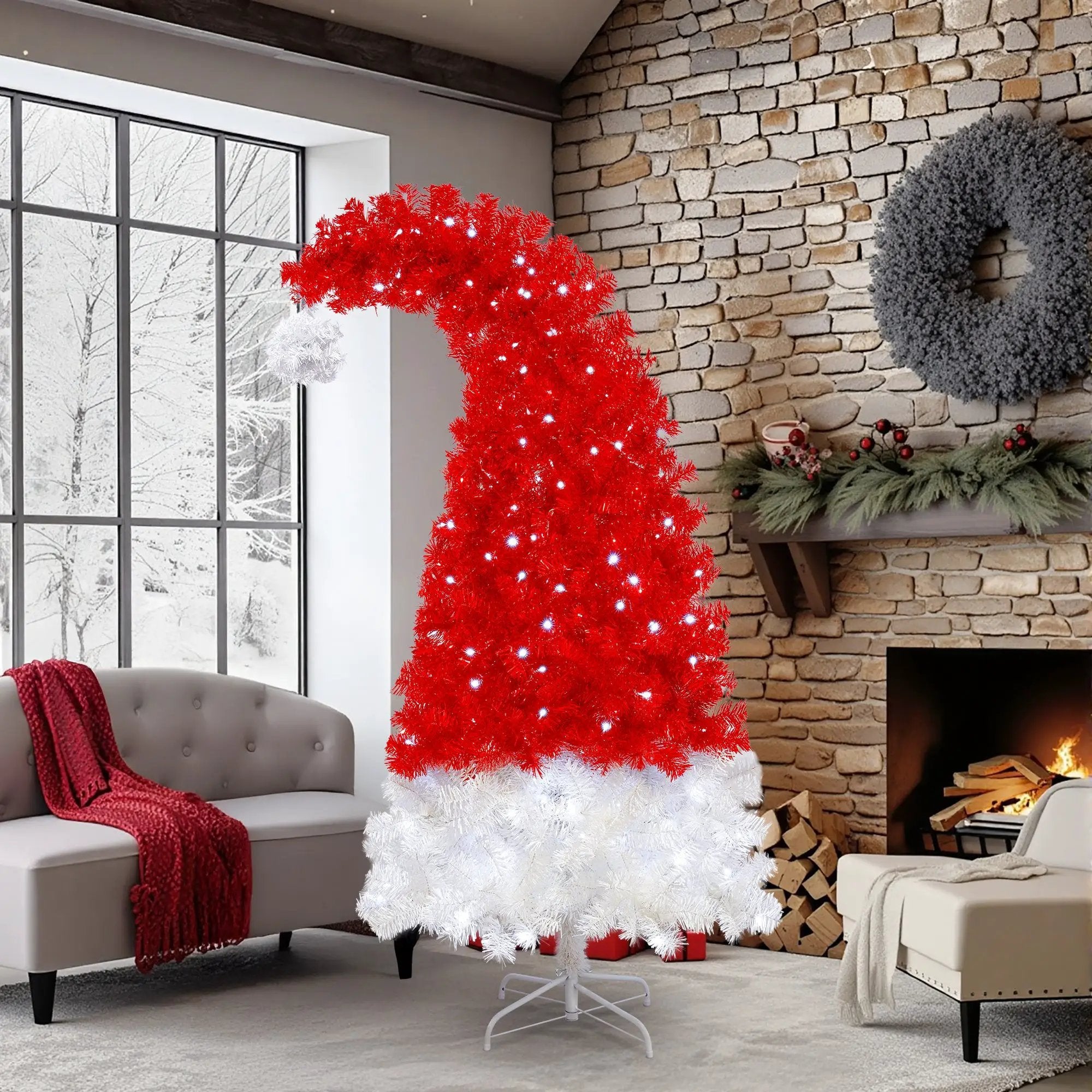 6FT Artificial Christmas Tree with LED Light, Santa's Hat Shape by HouseOfZazla