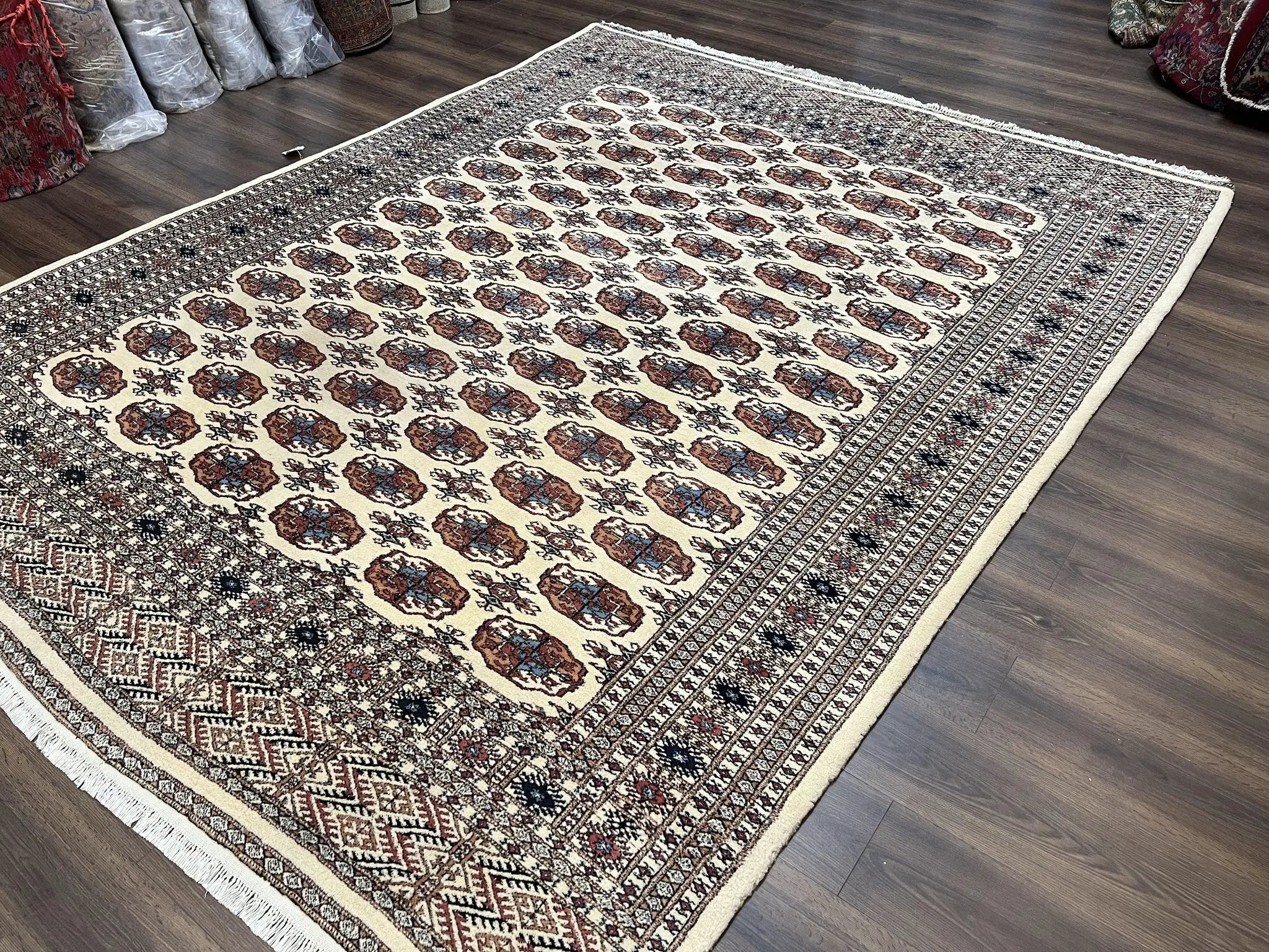 Pakistani Bokhara Rug 8x10, Wool Turkoman Carpet, Ivory/Cream by Jewel Rugs