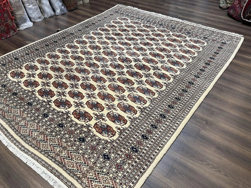 Pakistani Bokhara Rug 8x10, Wool Turkoman Carpet, Ivory/Cream by Jewel Rugs