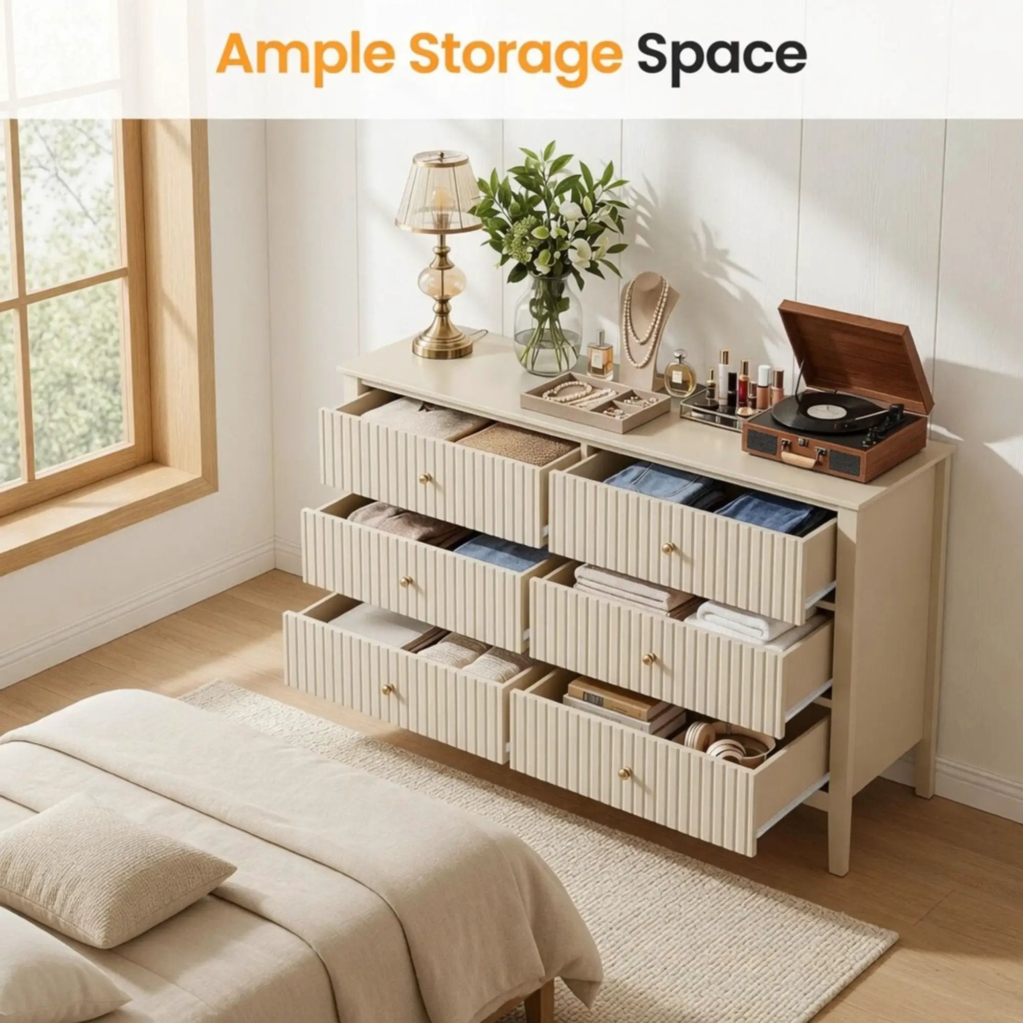 Modern 6 Drawer Fluted Dresser by HouseOfZazla