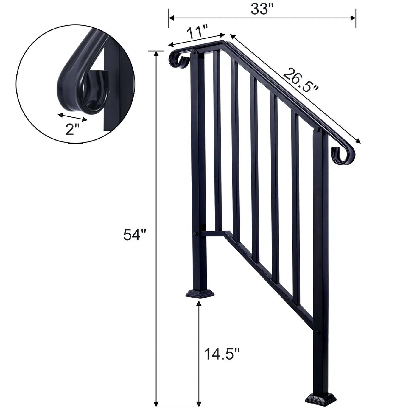 Handrails For Outdoor Steps, Fit 2 Or 3 Steps Outdoor Stair Railing, Wrought Iron Handrail, Flexible Porch Railing, Transitional Handrails For Concrete Steps Or Wooden Stairs by HouseOfZazla